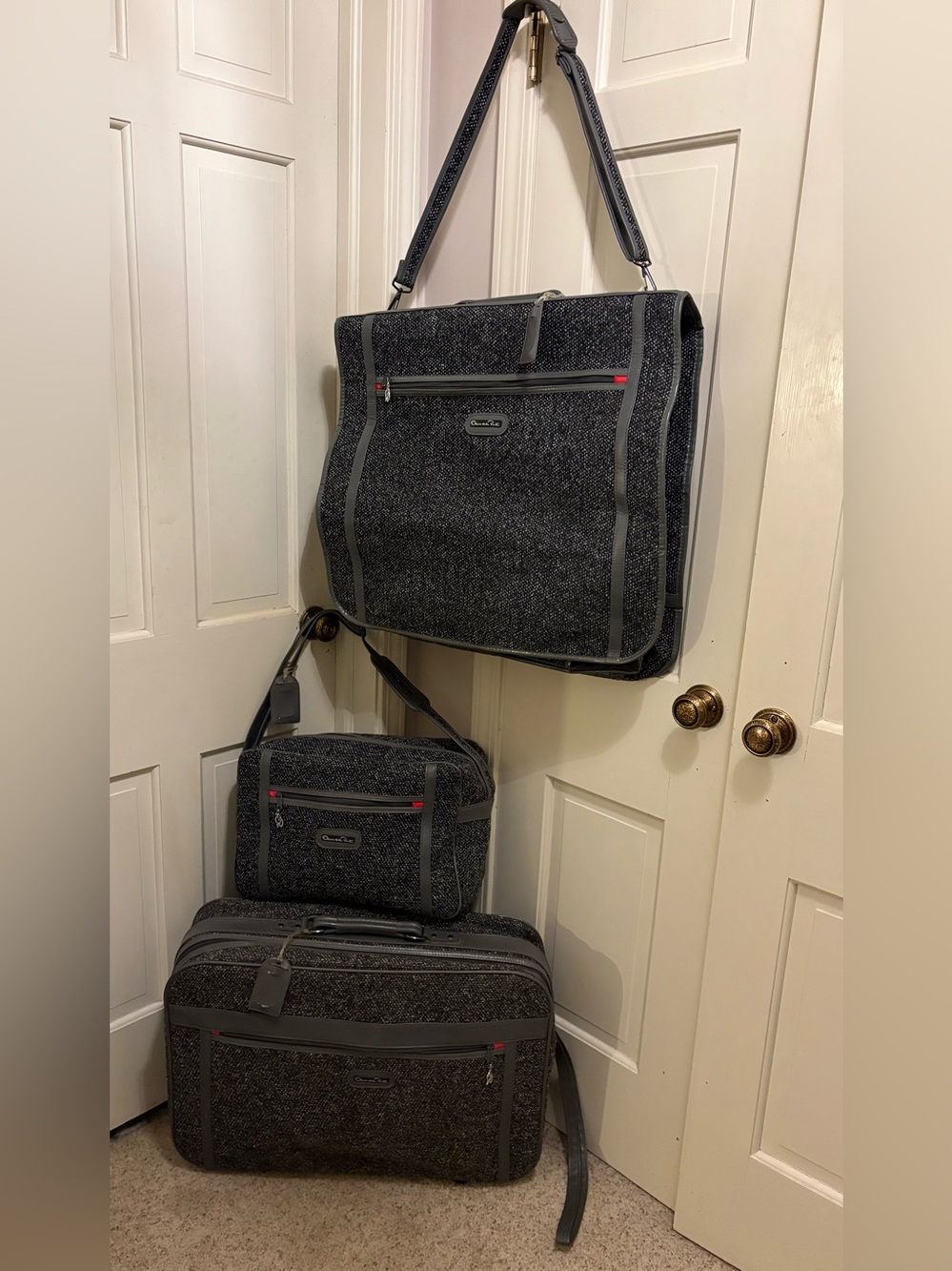 Vintage Oscar de la Renta Gray Tweed 3 Piece Luggage set